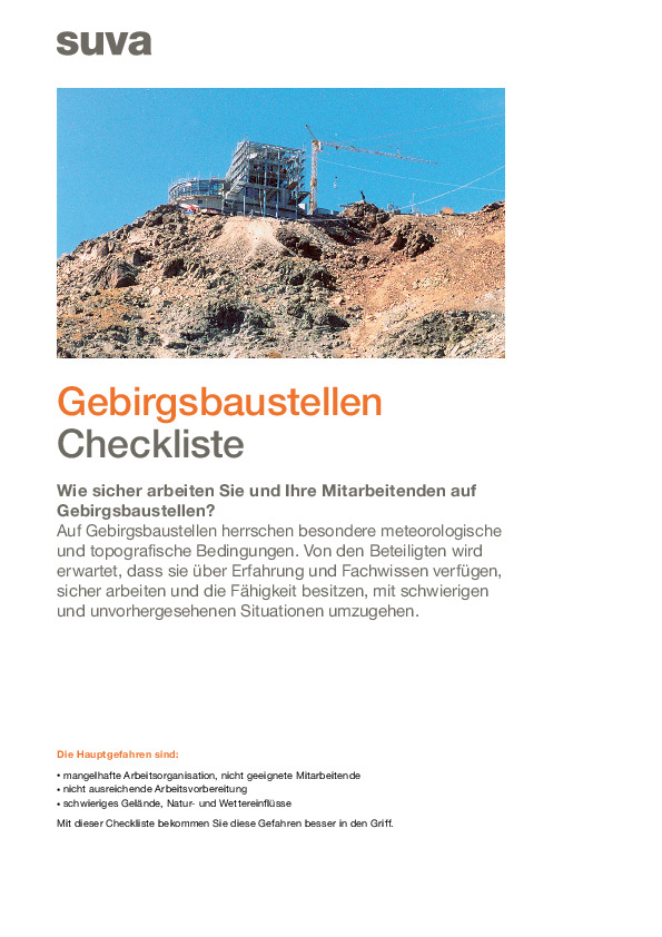 Gebirgsbaustellen: Checkliste