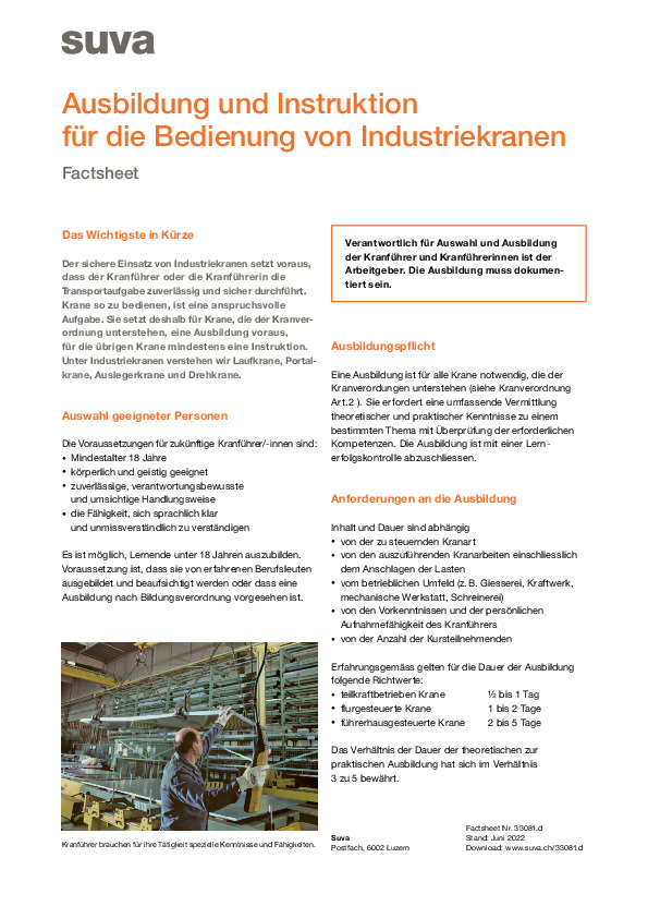 Ausbildung zum Führen von Industriekranen