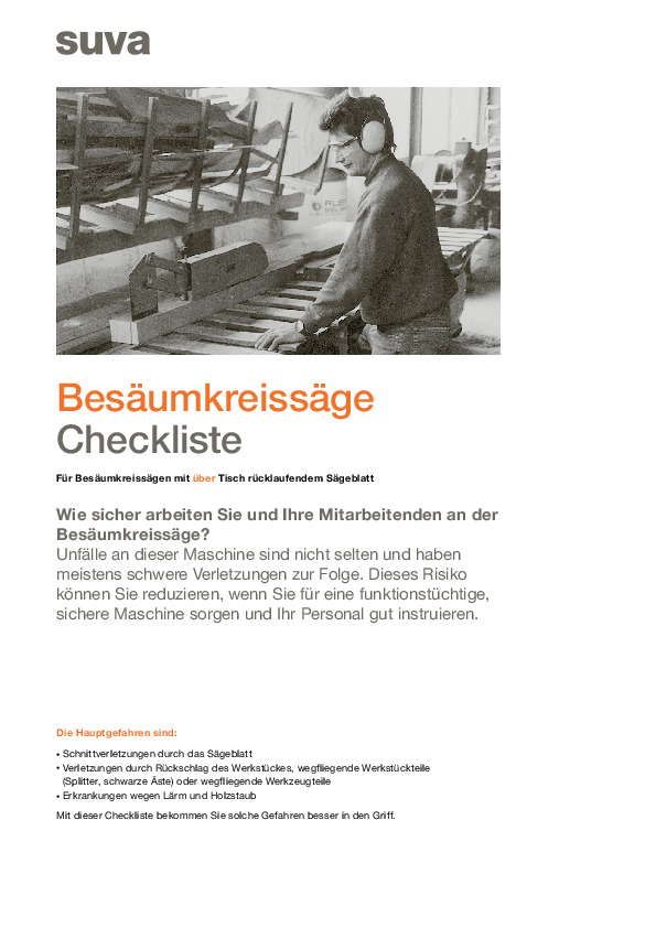 Checkliste Besäumkreissäge: Gefahrenermittlung