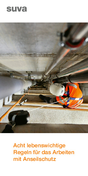 Faltprospekt Anseilschutz: Acht lebenswichtige Regeln