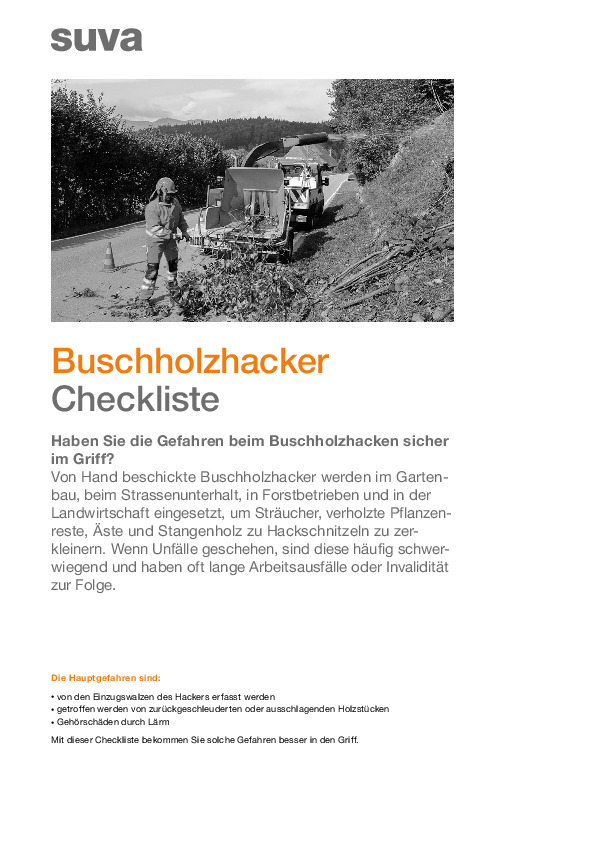 Sicherer Einsatz von Häckslern und Buschholzhackern