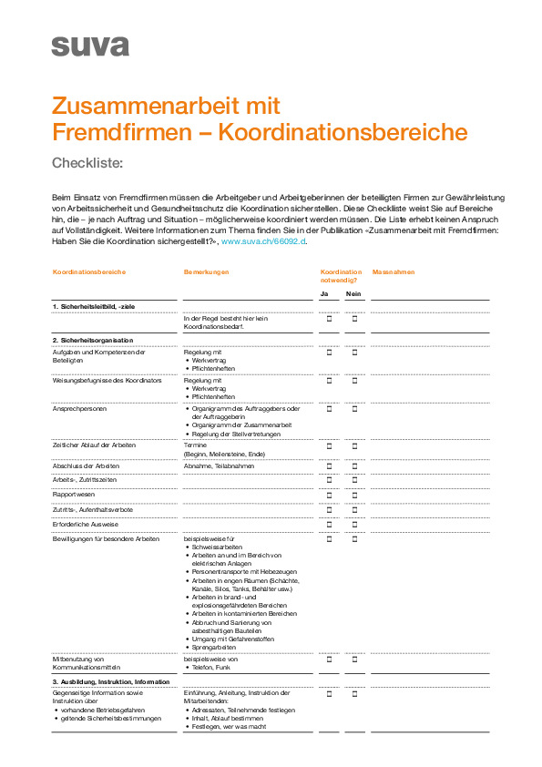 Zusammenarbeit mit Fremdfirmen – Koordinationsbereiche