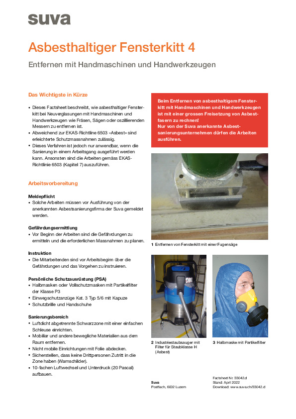 Asbesthaltigen Fensterkitt mit Handmaschinen entfernen?
