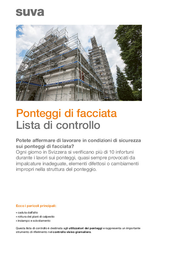 Lista di controllo Ponteggi per facciate