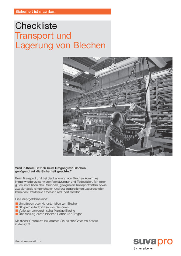 Schweres Blech, sicherer Umgang (Checkliste)
