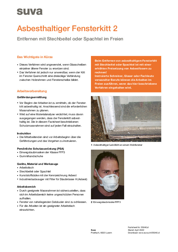 Asbesthaltigen Fensterkitt mit Stechbeitel entfernen