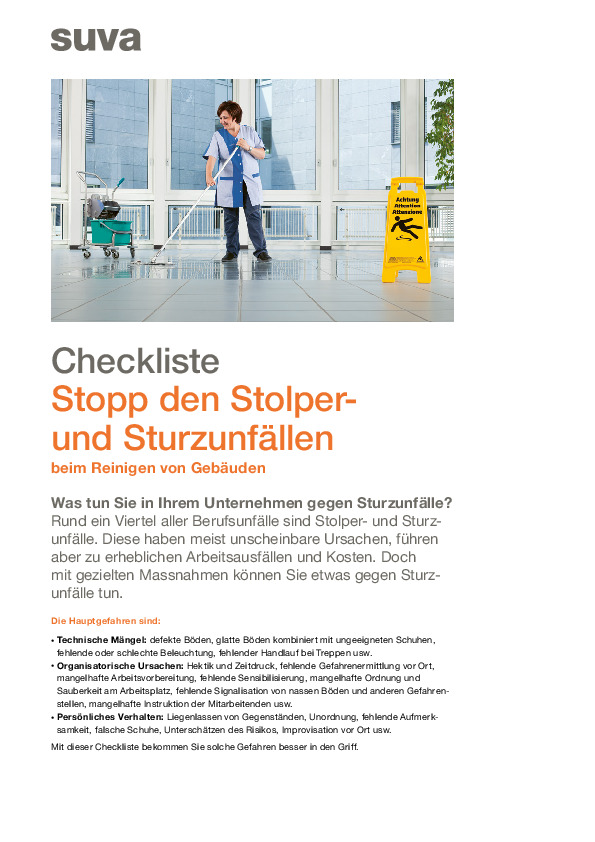Checkliste: Stolpern und Stürzen bei Gebäudereinigung