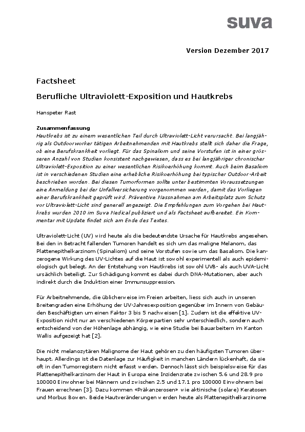 Anerkannte Berufskrankheit? Hautkrebs durch Sonnenlicht