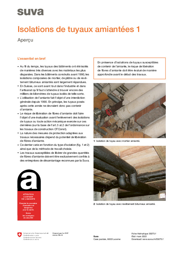 Fiche thématique 1: isolations de tuyaux amiantées – Aperçu