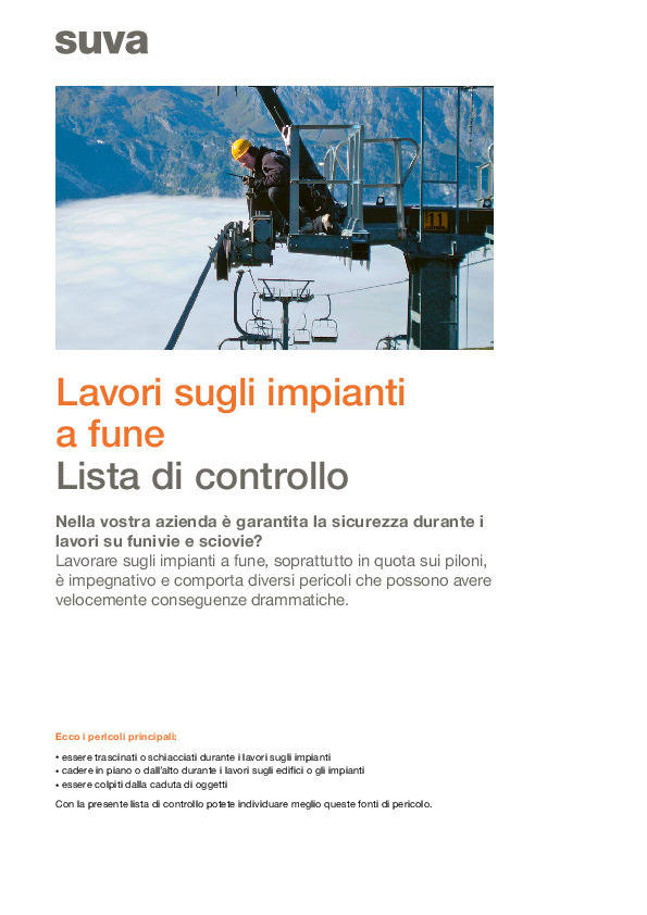 Lista di controllo: Lavori sicuri sugli impianti a fune