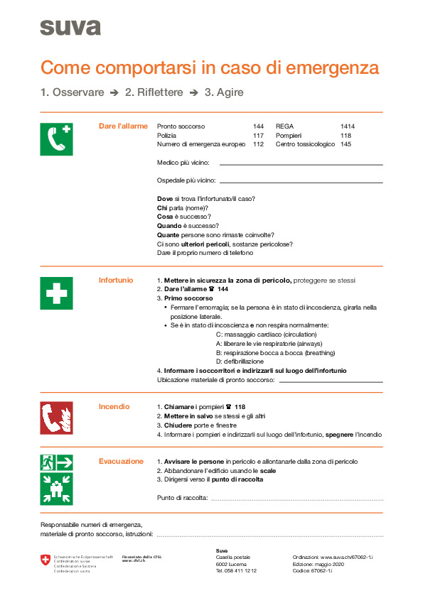 Opuscolo sul comportamento in caso di emergenza