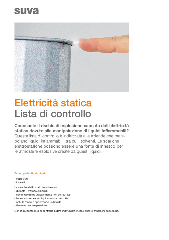 Lista di controllo: elettr. statica/rischio di esplos.