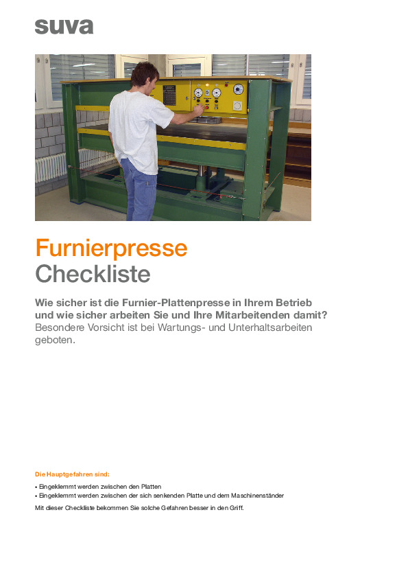 Checkliste Furnierpresse: Einklemmen verhindern