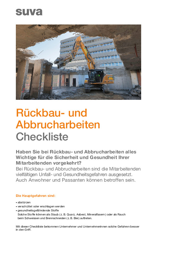 Gefahrenermittlung bei Abbrucharbeiten (Checkliste)