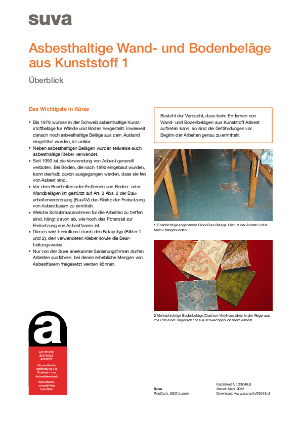 Übersicht: asbesthaltige Wand- und Bodenbeläge