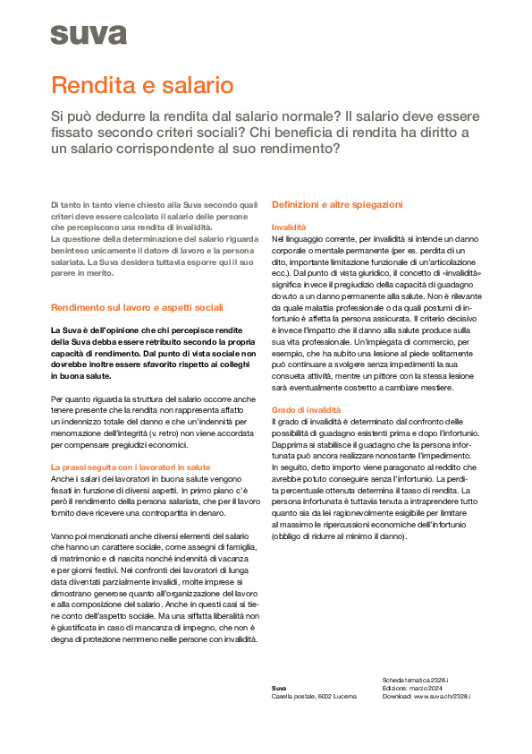 Scheda tematica: Rendita di invalidità e salario