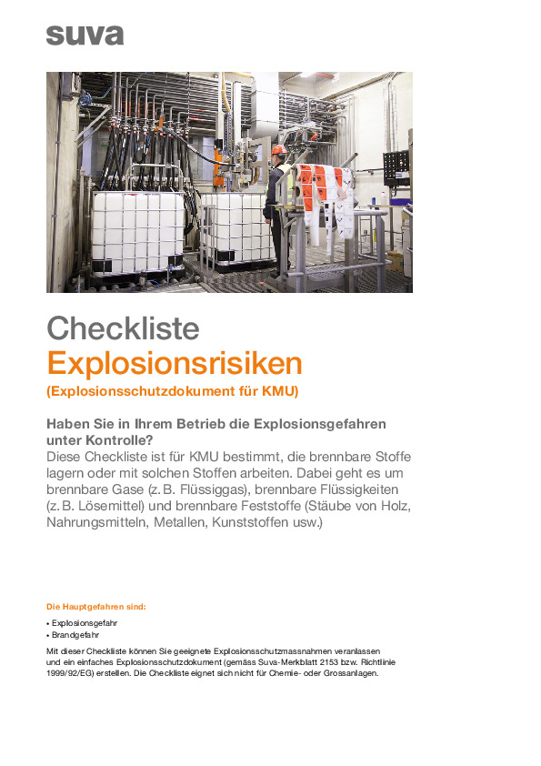 Checkliste Explosionsrisiken: Schutzmassnahmen für KMU