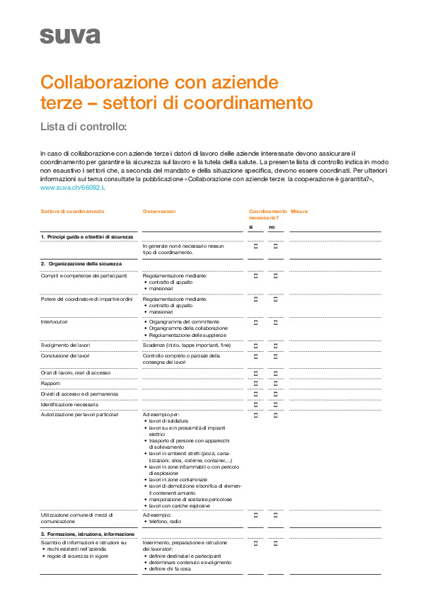 Collaborazione con aziende terze – settori di coordinamento