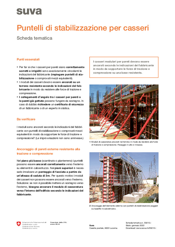 Puntelli di stabilizzazione per casseri