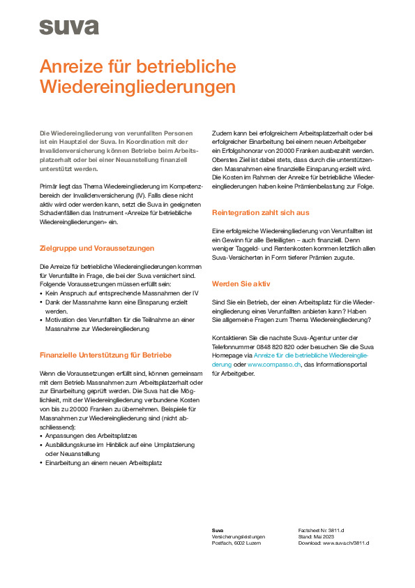 Anreize für betriebliche Wiedereingliederungen