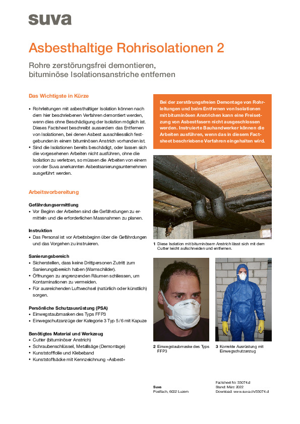 Factsheet 2: asbesthaltige Rohrisolationen demontieren