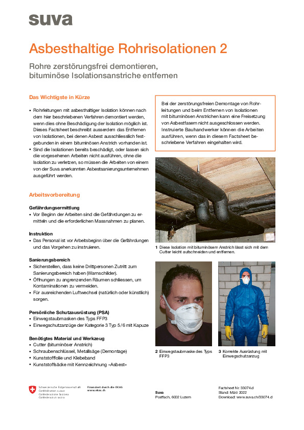 Factsheet 2: asbesthaltige Rohrisolationen demontieren