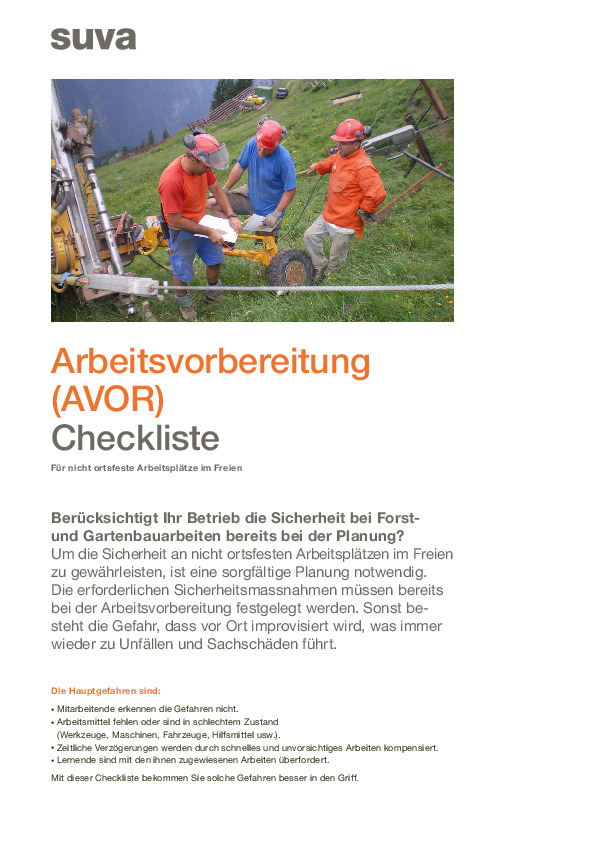 Arbeitsvorbereitung Forst und Gartenbau mit Checkliste