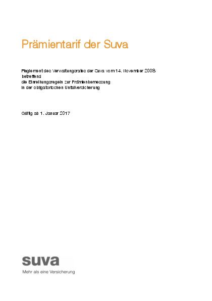 Prämientarif der Suva 2017