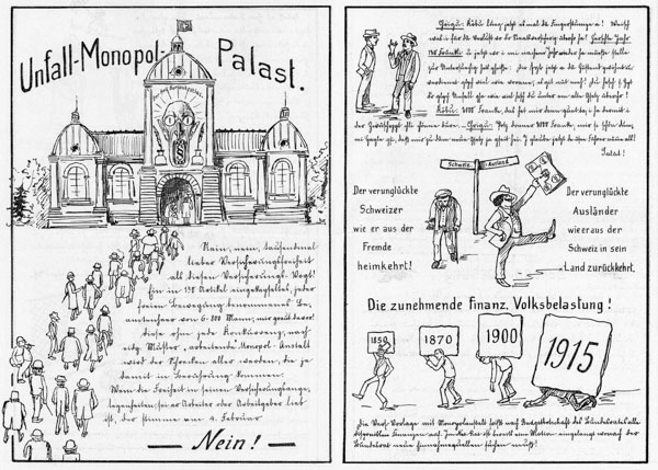 Faltblatt, das kurz vor der Abstimmung in Umlauf kam mit den Botschaften: Monopol, Palast und im Innenteil auch die vermeintliche Bevorzugung der Ausländer.