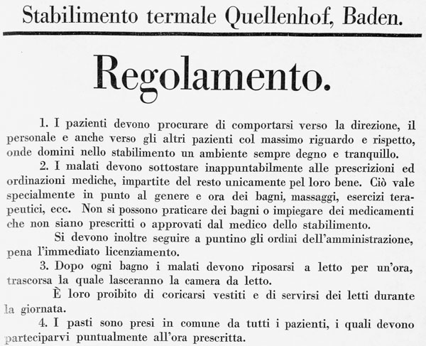 Regolamento del «Quellenhof» di Baden, 1929, parte 1