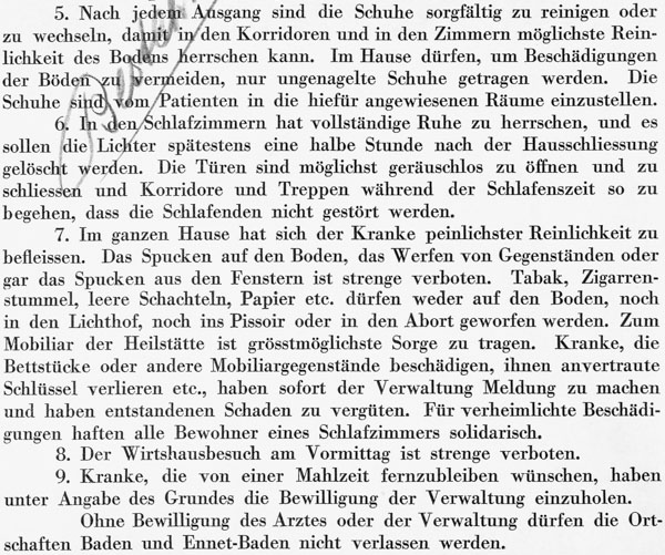 Hausordnung, Quellenhof Baden, 1929, Teil 2