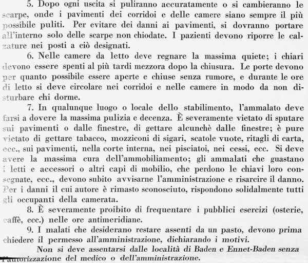 Regolamento del «Quellenhof» di Baden, 1929, parte 2