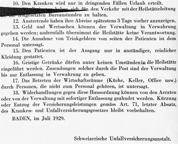 Hausordnung, Quellenhof Baden, 1929, Teil 3