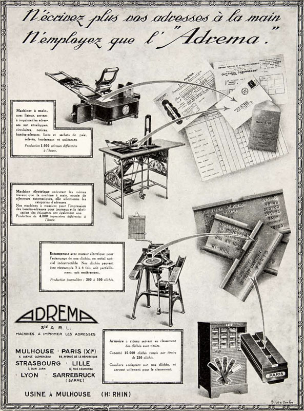 Affiche pour un adressographe en 1925