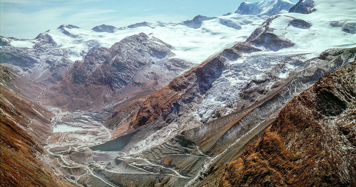 Situation mit Allalingletscher und Mattmark-Baustelle vor dem Unglück vom 30. August 1965